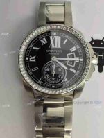 Copy Swiss Cartier Calibre Watch Stainless Steel Diamond Bezel